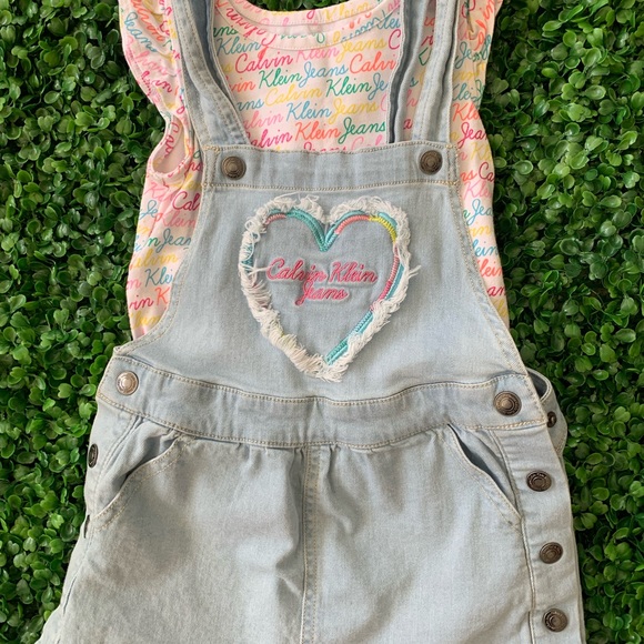 Calvin Klein Jeans Little Girl's 2 Piece Overall Jumper Dress with Shirt - Picture 2 of 5